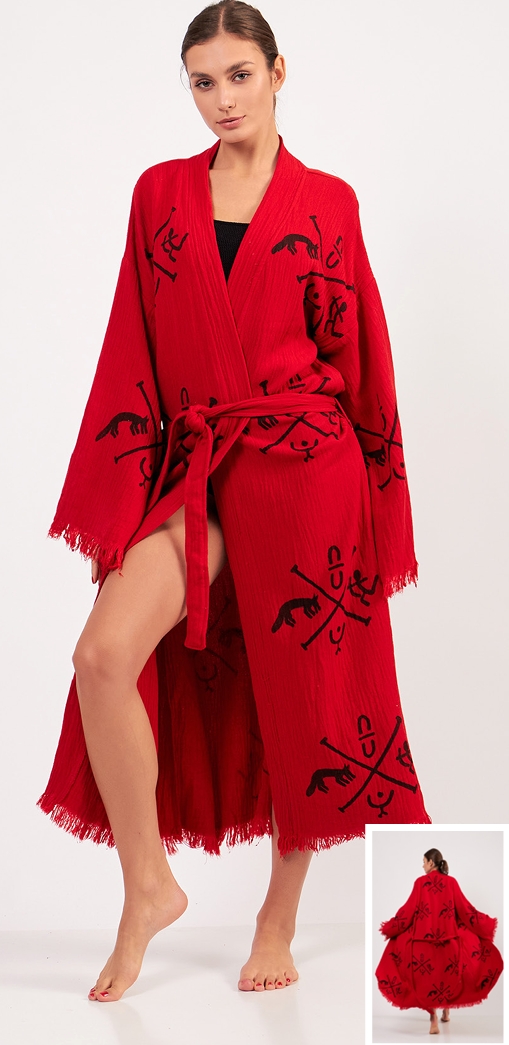 Muslin Fabric 100 Turkish Cotton Pocket Kimono Bathrobe & Dressing Gown Resim